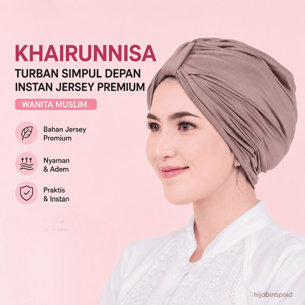 hijabinspo - Khairunnisa Turban Simpul Depan Instan Jersey Premium Wanita Muslim Kekinian Modern