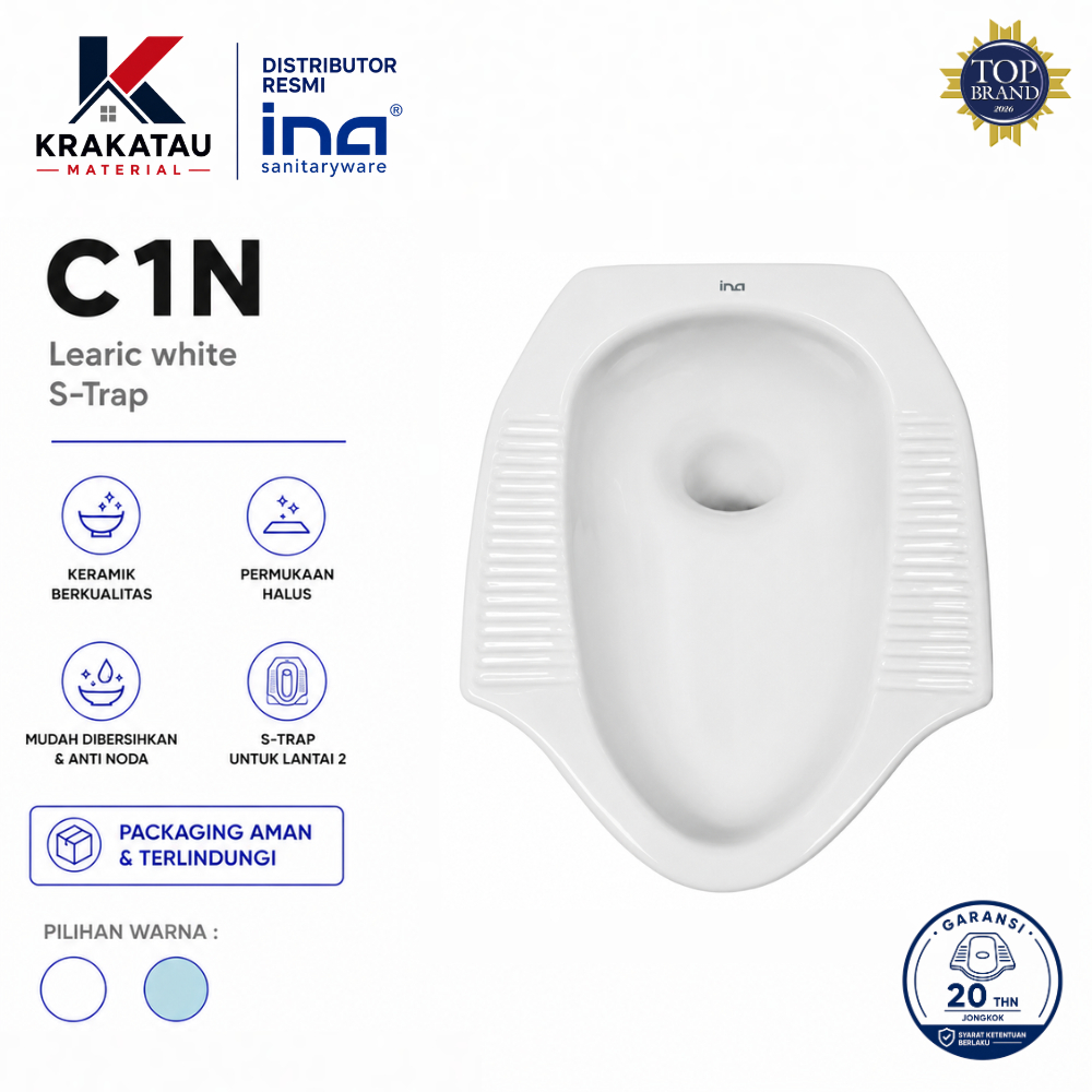 Wc Jongkok | Kloset Jongkok Ina Original | Distributor Resmi Ina | C1N White - Krakatau Material
