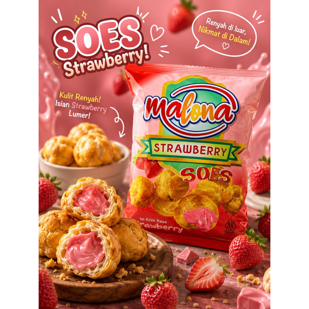 MALONA KUE SOES STROBERI & COKLAT | 500GR | HALAL | KUE SOES KERING | SUS KERING | READY