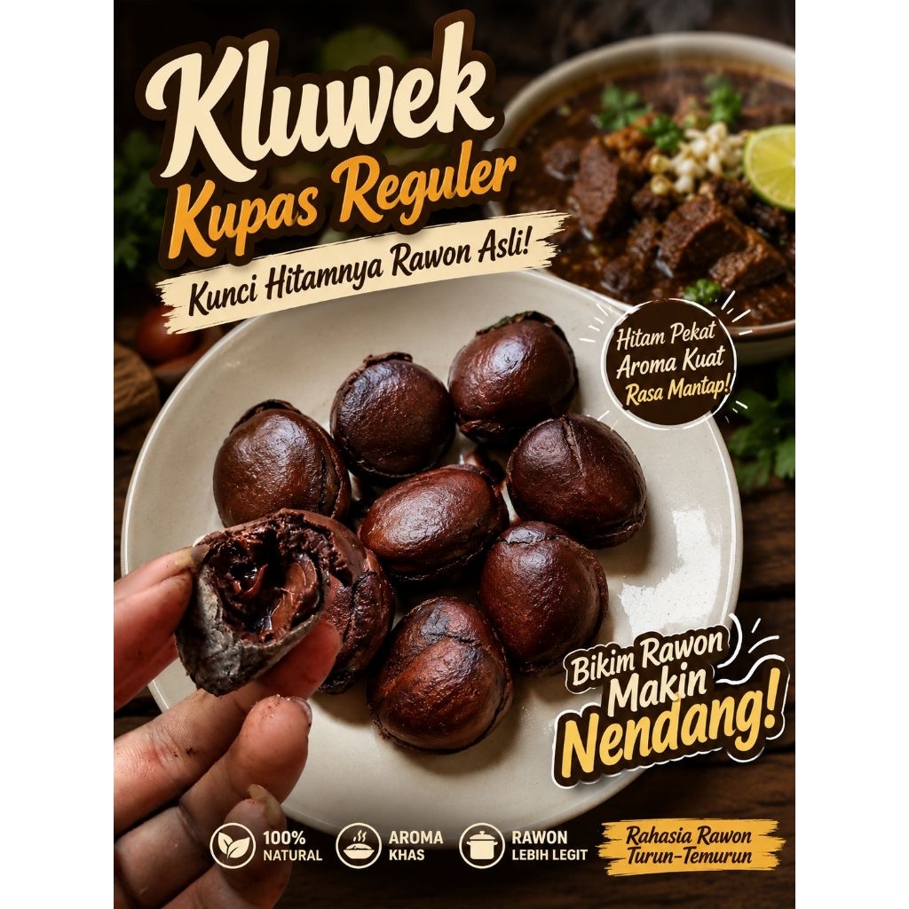 kluwek open kupas super 500gr, full hitam siap digunakan