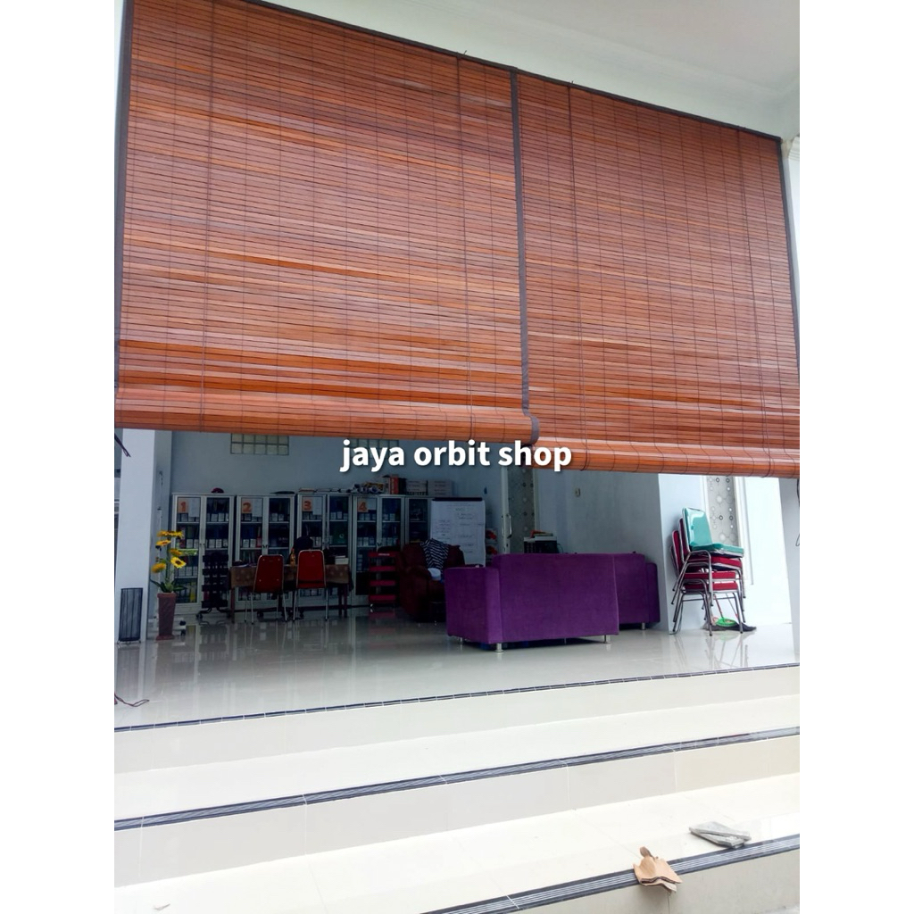 tirai kayu waterproof L 3m x T 2m | tirai kayu lapis kain | krey kayu waterproof | krei kayu | kerei