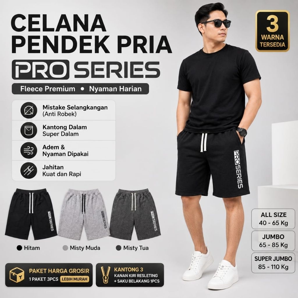 Celana Pendek Pria All Size & JUMBO [Sedia Paket Bisnis /Reseller] | Celana Pendek Kolor Cowok & Cew
