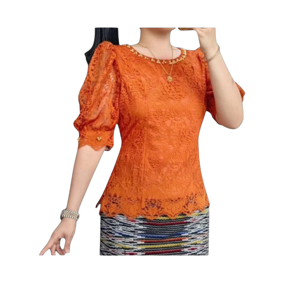 Blus Kebaya Brokat Terbaru Lengan Balon Atasan Wanita Pakaian Dewasa Kualitas Premium