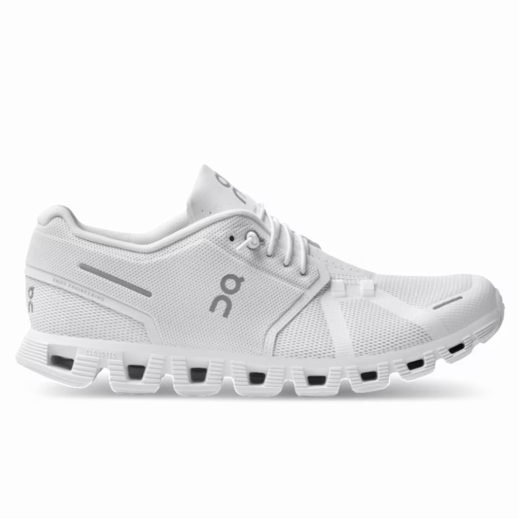 ON RUNNING CLOUD 5 ALL WHITE RUNNING SHOES