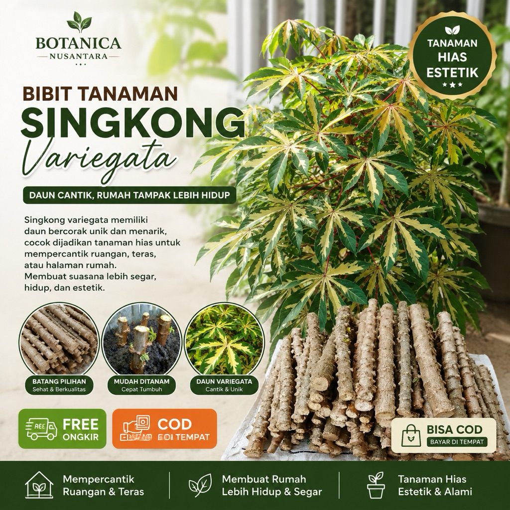 Termurah Bibit singkong varigata stek singkong varigata - untuk hiasan rumah anda