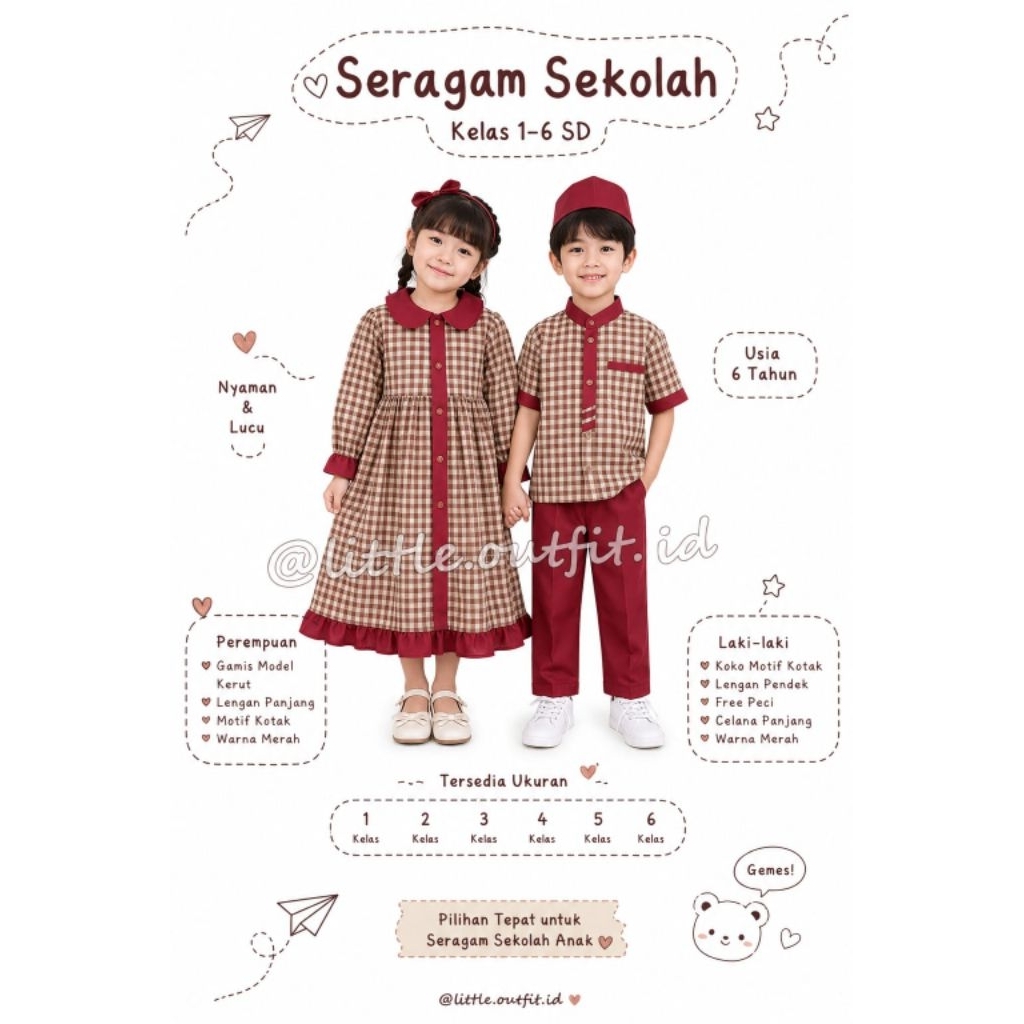BAJUANAKUNIK / SERAGAM SEKOLAH TK / SERAGAM KOTAK KOTAK ANAK / SERAGAM PAUD ANAK / BAJU SEKOLAH PAUD