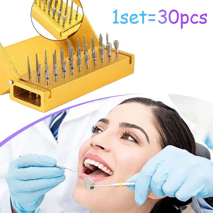 1Set Bur Diamond High Speed Isi 30 Burs + Tempat Kotak Diamond Bur Gigi Diamond Bur High Speed