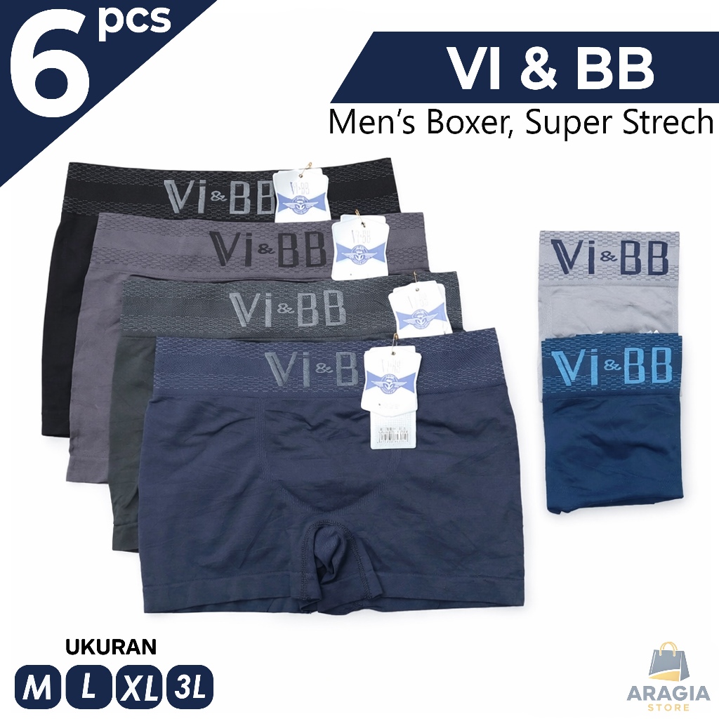 ( 6 Pcs ) CD Boxer Vi-BB Elastis Jumbo Pria Dewasa, Celana Dalam Pendek Vi BB ViBB Vi&BB