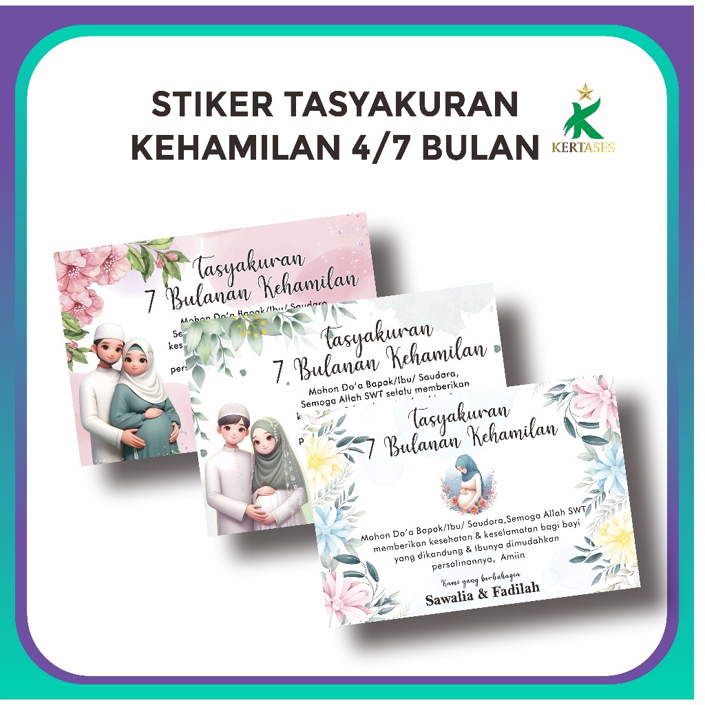 KERTASES - Cetak Stiker Label Tasyakuran 4/7 Bulanan Kehamilan HIJAB, Syukuran 4,7 Bulanan Kehamilan