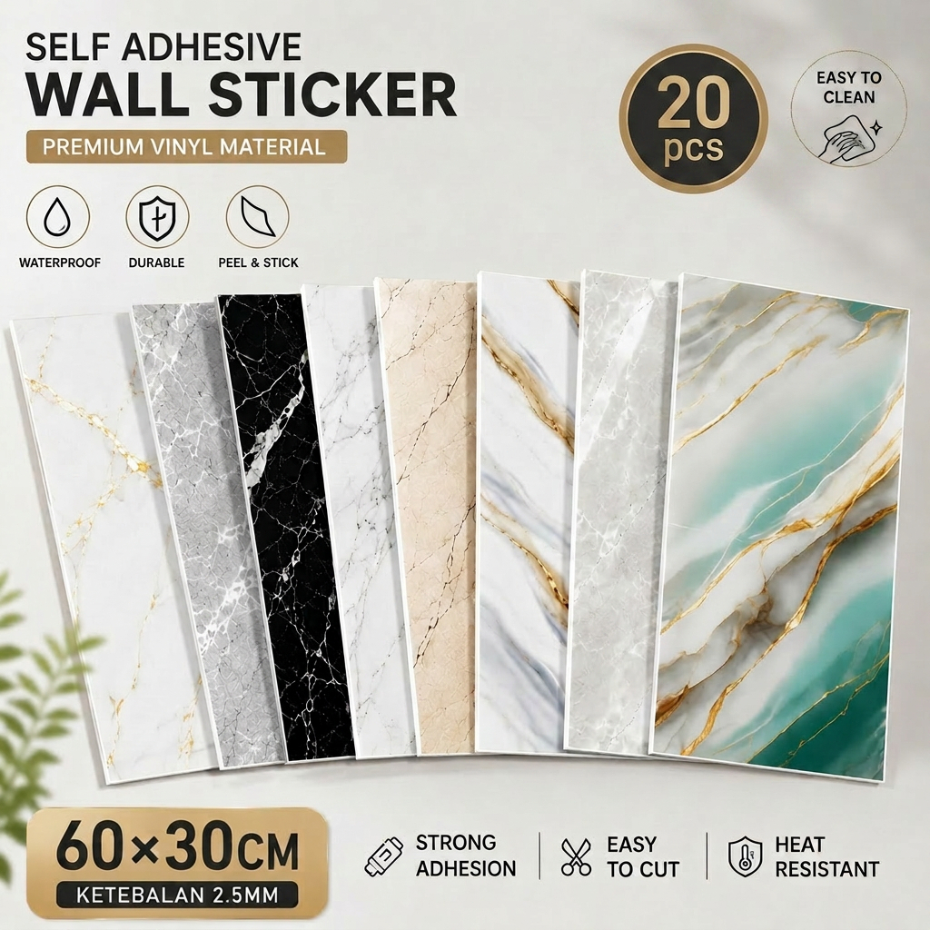 ECOSEN(Ship Locally)20PCS Wallpaper dinding VINYL Marble  Lantai Vinyl Alumunium Marbel Granit Stike
