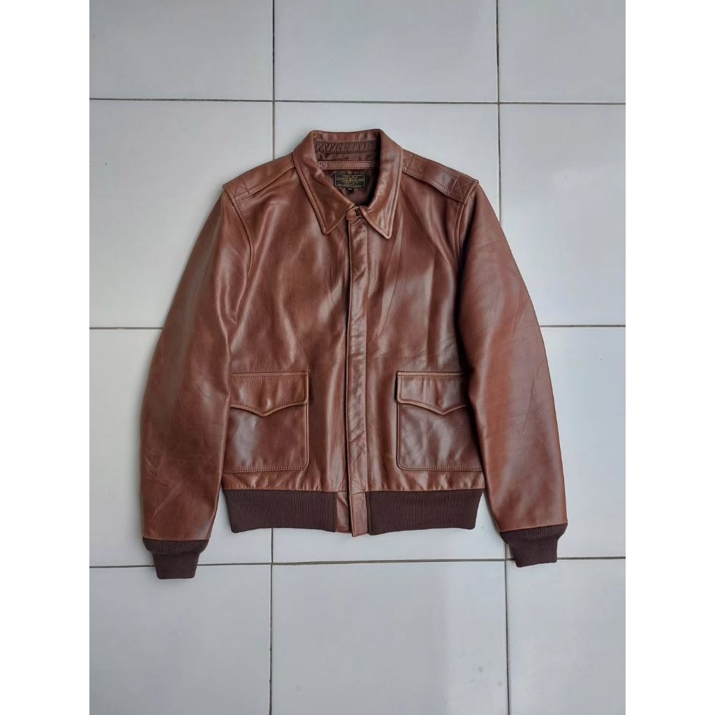 AVIREX A2 A-2 LEATHER JACKET VINTAGE CLASSIC MILITARY AVIATOR RETRO RUGGED STYLE JAKET KULIT