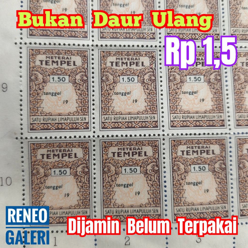 1 Biji Materai Tempel asli 1,5 Rupiah Tahun 1960 1961 1962 1963 1964 1965 1966 1967 1968 1969 1970 m