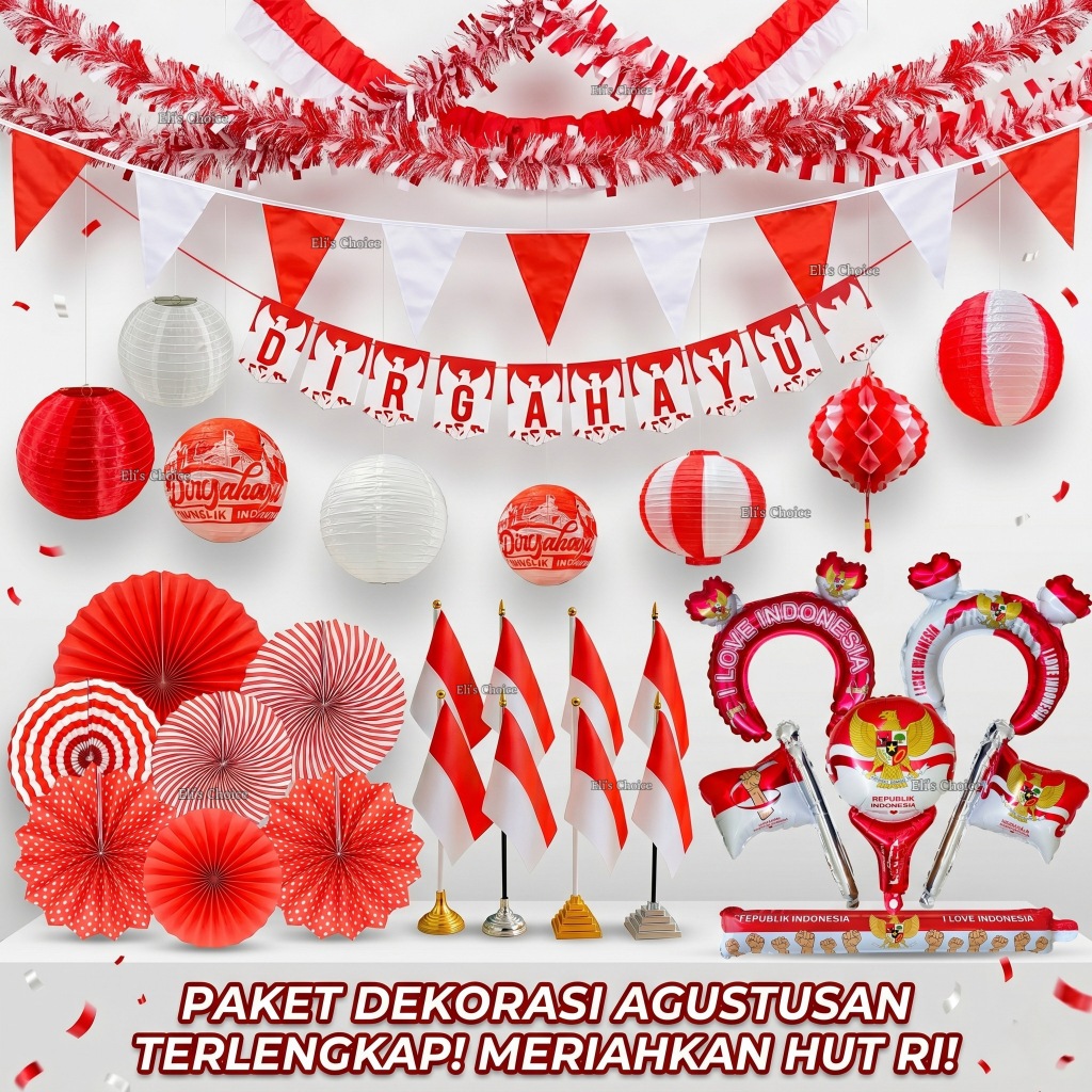 [LENGKAP] Dekorasi HUT RI 17 Agustus Merah Putih / Hiasan Kemerdekaan Indonesia (Banner Garland)
