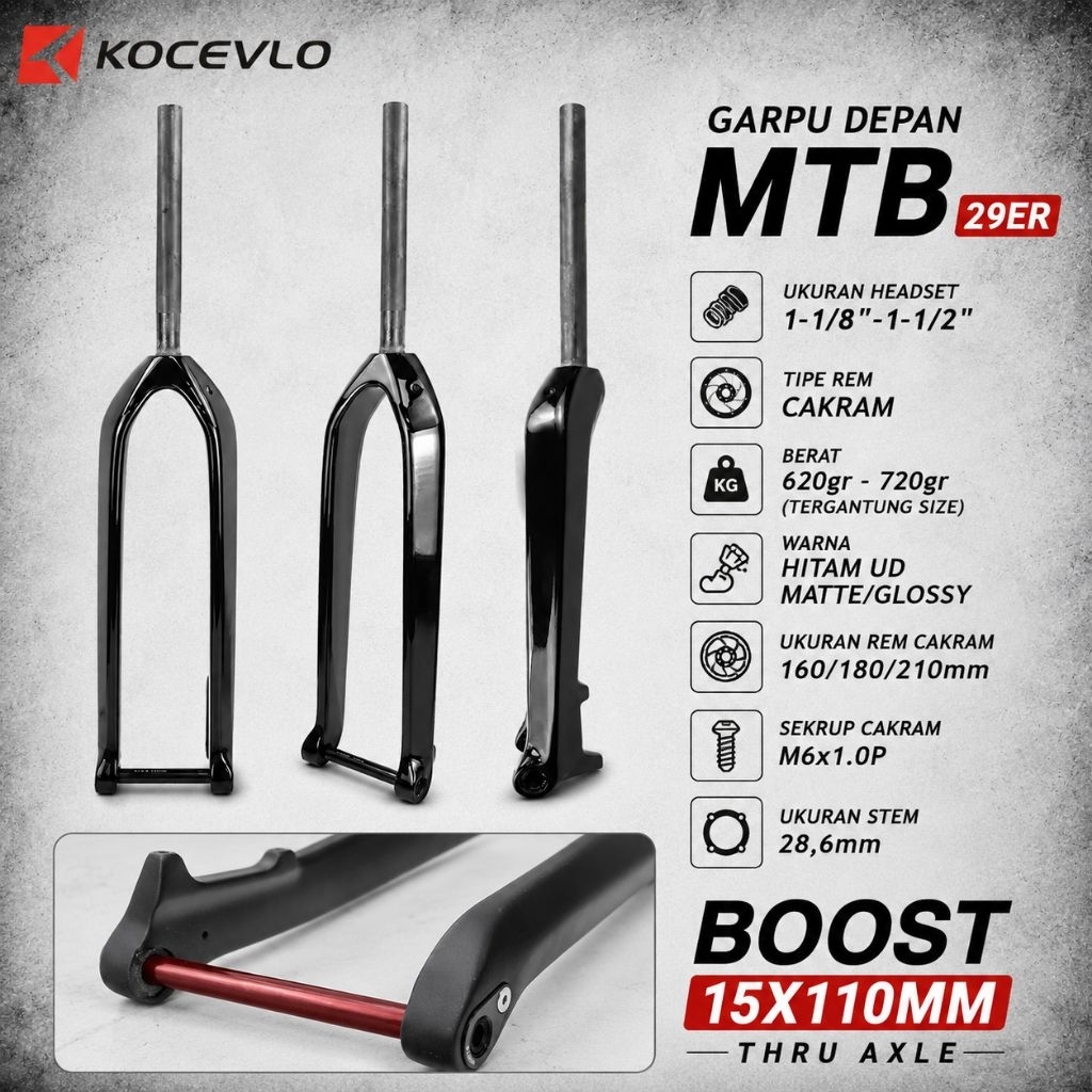 Kocevlo Boost Mountain Bike Carbon Fiber Front Fork Rigid 26/27,5 Tapared Tube