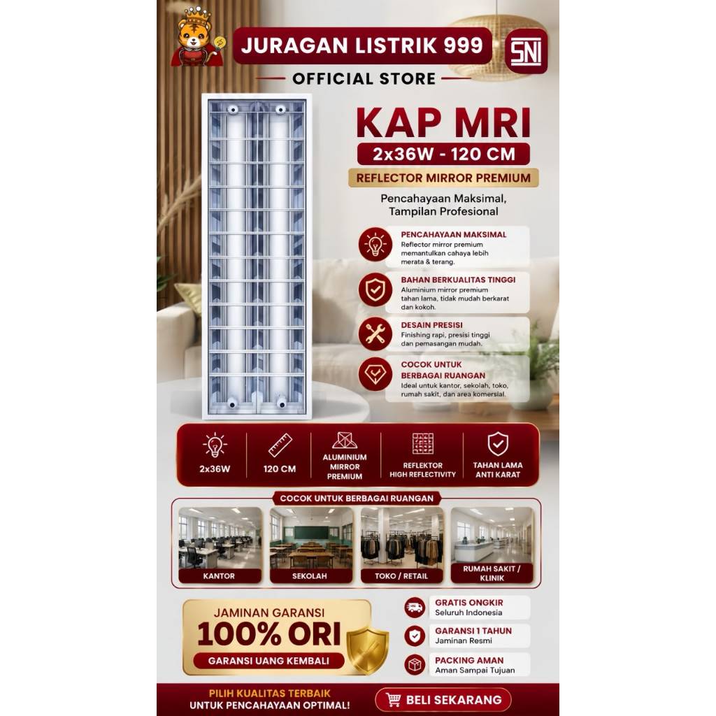 Kap Lampu RMI 2x36W Balak RMI 2x36W Panjang 120cm Kap Rumah Lampu RMI 2x36W