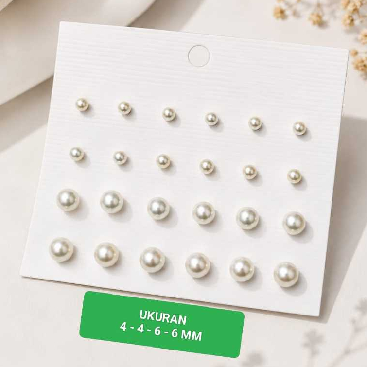 NUNU-Perhiasan Wanita Import Cantik Anting Korea 1set dapat 12 pasang Anting tindik mutiara cantik