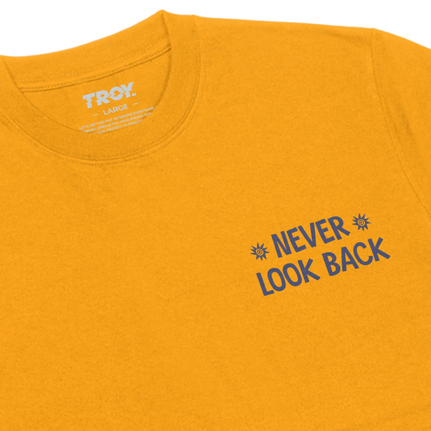 Troy Company Tshirt Yellow Mustard Never Look Back - Kaos Pria Lengan Pendek Kuning Mustard MTD 3559