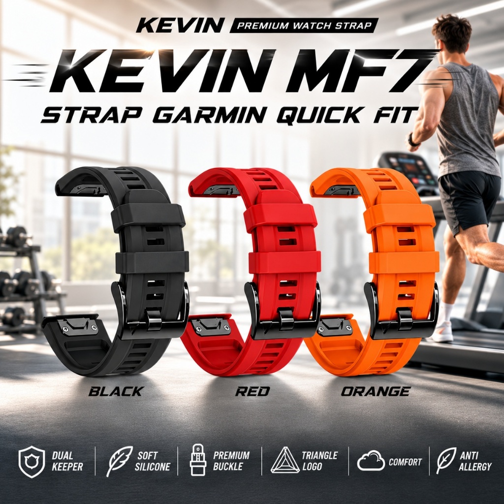 MF7 22mm Strap Garmin Forerunner 970 965 955 945 - Tali Jam Quick Fit Black Buckle