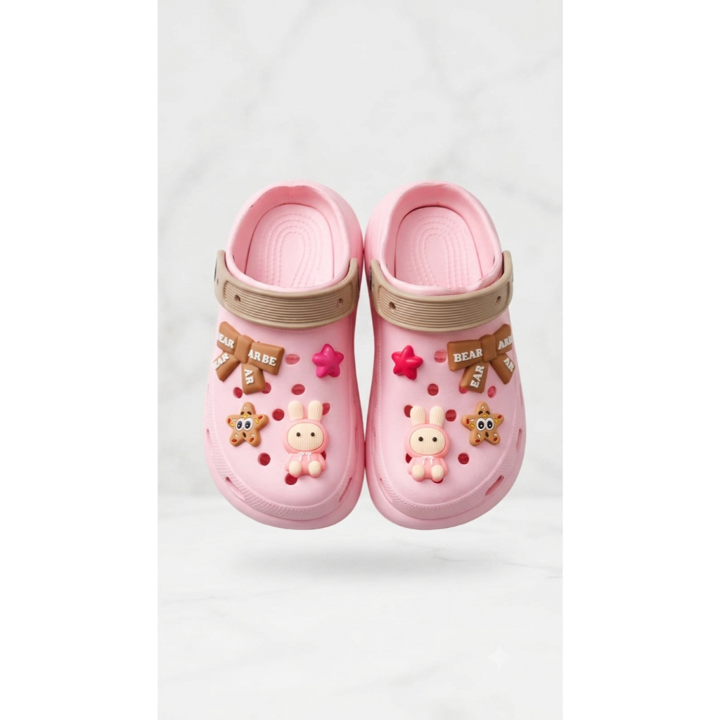 Sandal Crocs Anak Pink Lucu Dengan Aksesoris Karakter random/sendal baim wanita/ slop wanita / lucu 