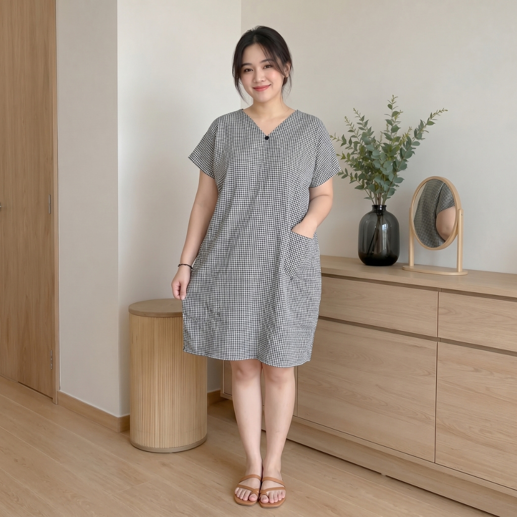 Daster Jumbo Motif Kotak Kotak Katun Adem LD 120 Daster Wanita Jumbo Bumil Friendly Bisa Jadi Outer 
