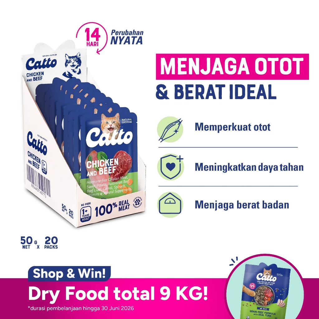 Catto  Makanan Kucing Basah Dewasa Cat Food - Box Chicken and Beef Adult 50gr x 20pcs (RTM)