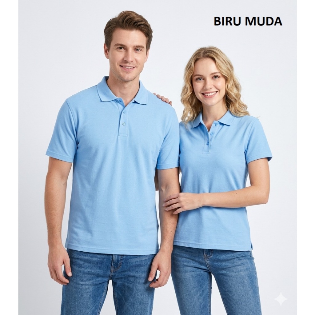 Kaos Kerah Polos Lengan Pendek Biru Muda - Kaos Kerah UNISEX - Kaos Kerah Polos - Kaos Kerah Biru La