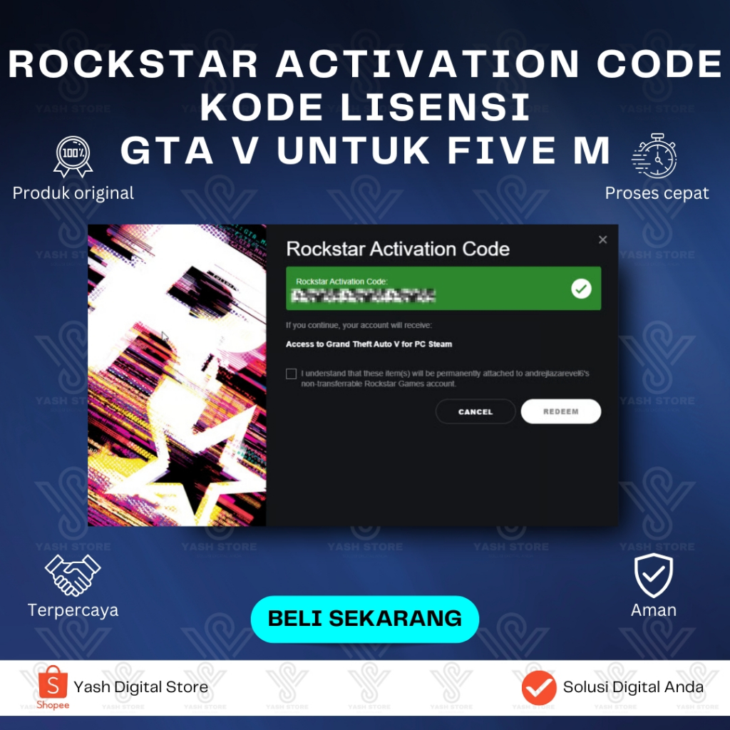 ROCKSTAR ACTIVATION CODE UNTUK BERMAIN FIVE | REDEEM DI AKUN PRIBADI | FULL GARANSI