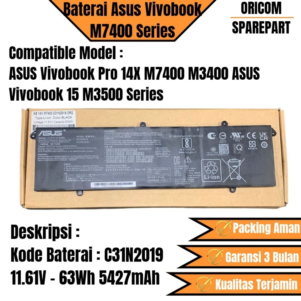 Baterai Asus Vivobook Pro 14X Oled 15 Oled C31N2019 Original