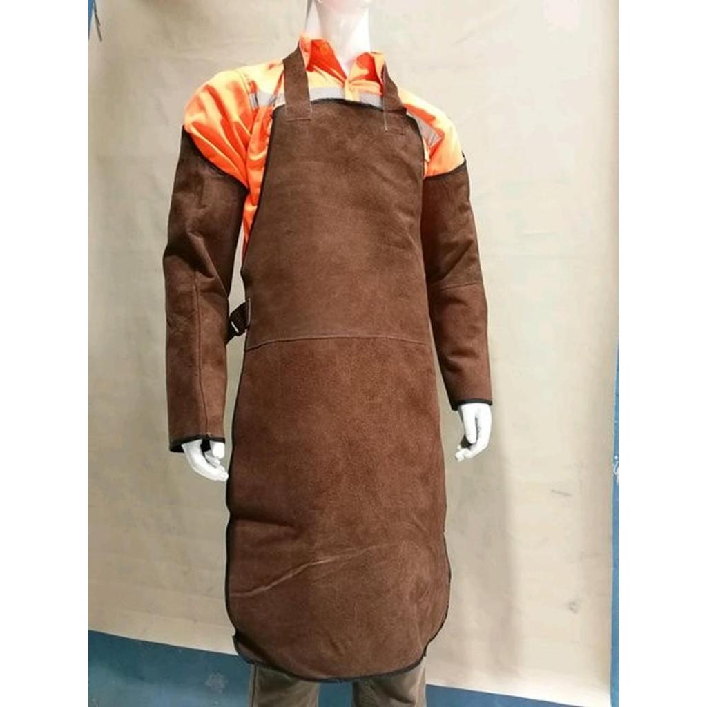 Set Apron safety dada lengan kulit untuk las set apron las kulit