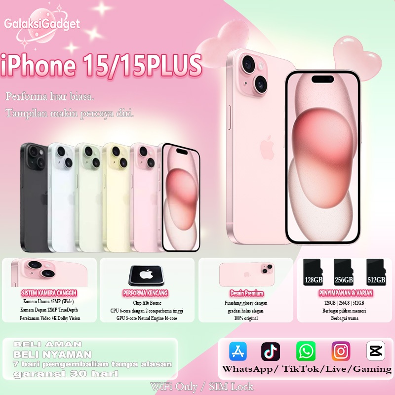 iPhone 15 / 15 Plus SECOND ORIGINAL Inter 128/256/512GB Dynamic Island Mulus Like New Face ID WiFi-O
