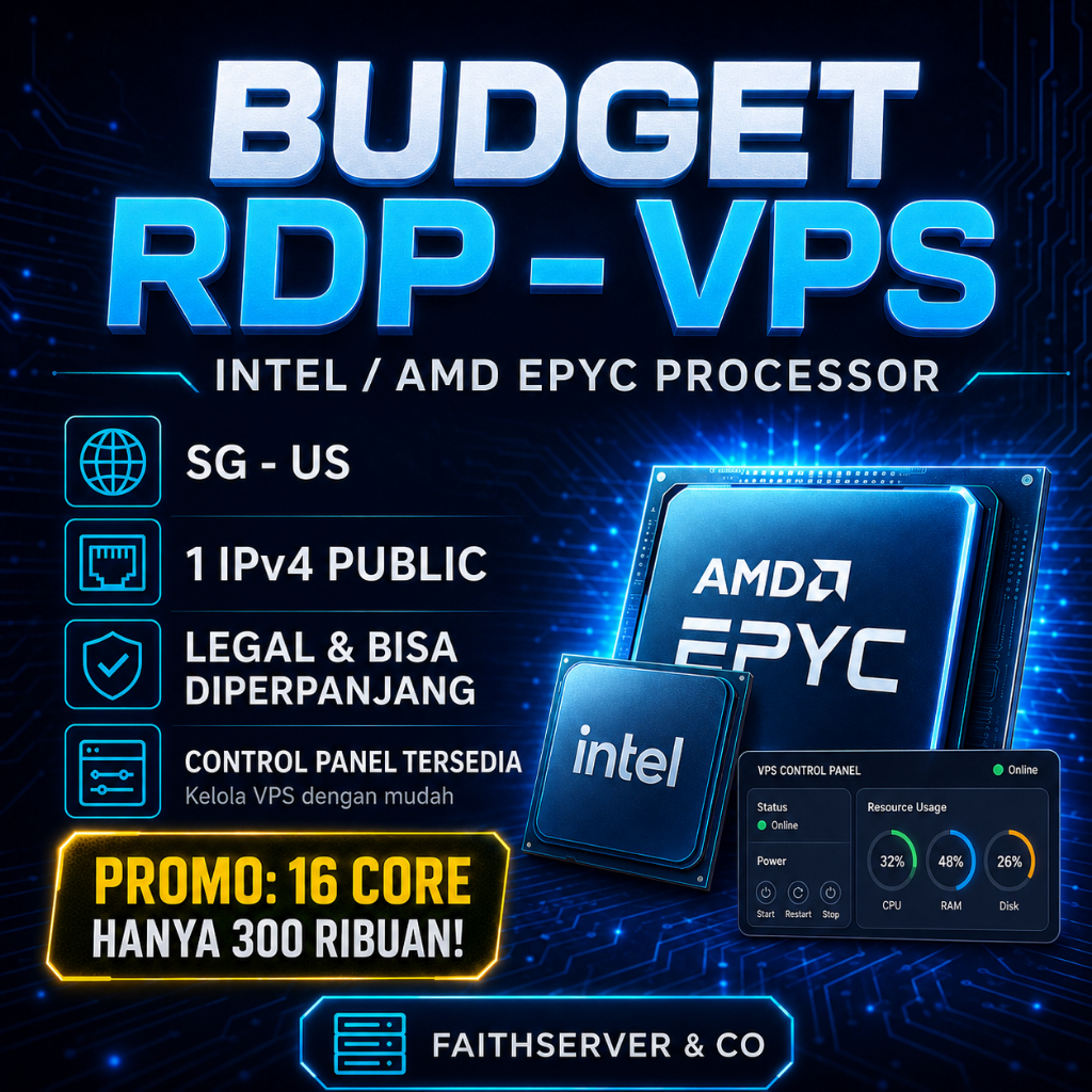 BUDGET RDP VPS + KONTROL PANEL VPS SINGAPORE MURAH 16 CORE BISA PERPANJANG BERGARANSI