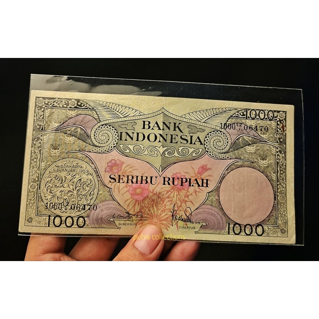 uang 1000 rupiah seri bunga tahun 1959 asli