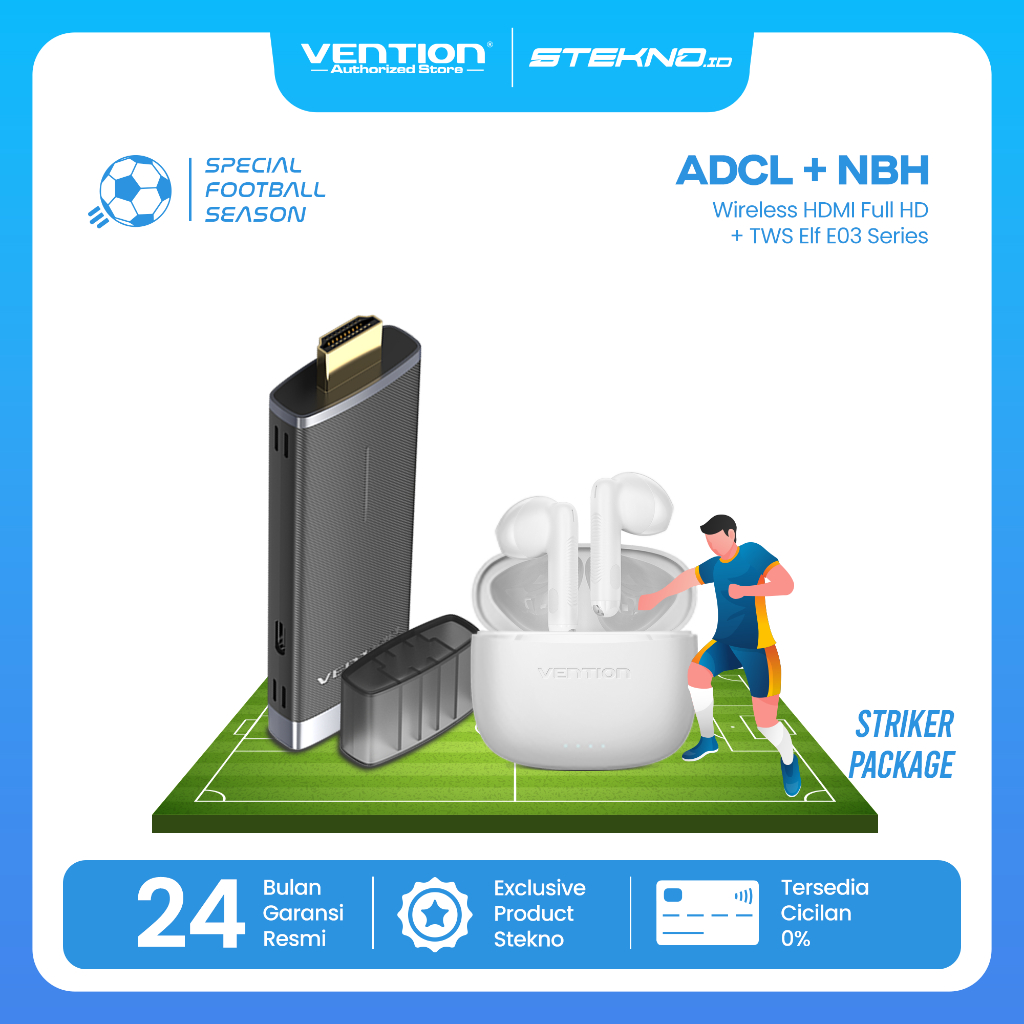 Vention Striker Package Wireless HDMI Full HD 1080P Transmitter Receiver + TWS Bluetooth 5.3 Earbuds