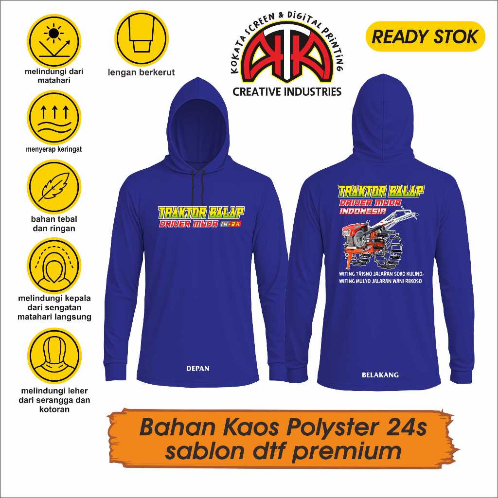 Kaos Basahan Kerja Petani Traktor Balap Lengan Panjang Berkupluk Kaos Hoodie Traktor