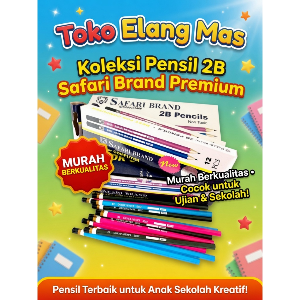 (12 pcs) Pensil Safari 2B | Pensil 2B Murah