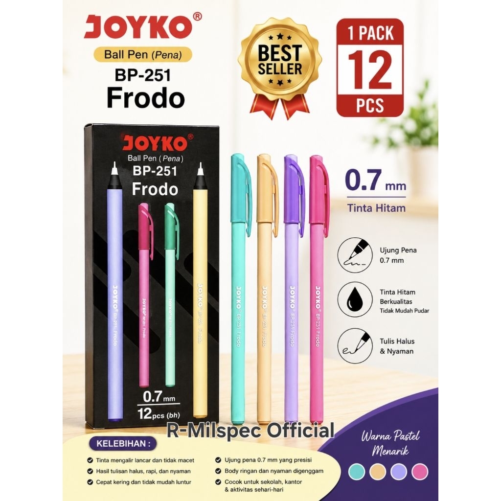 PULPEN JOYKO BP-251 FRODO 0.7mm (1 Pack isi 12 Pcs)/ Pena Joyko BP-251 /Ball Pen Joyko BP-251 /Pulpe