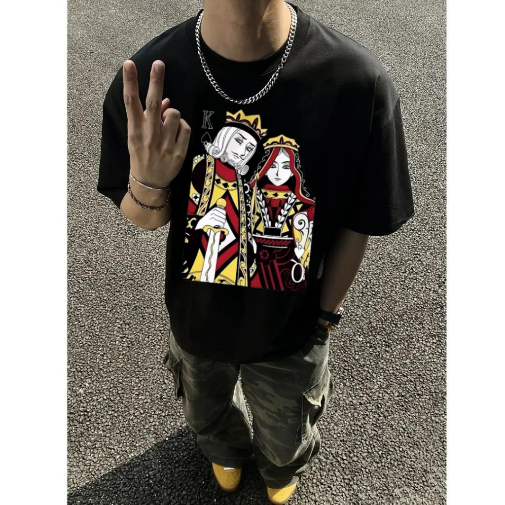 COD Kaos & Kemeja Ilustrasi Kartu As Raja Ratu Sekop Putih, Kaos Polo Putih Oversize dengan gambar r