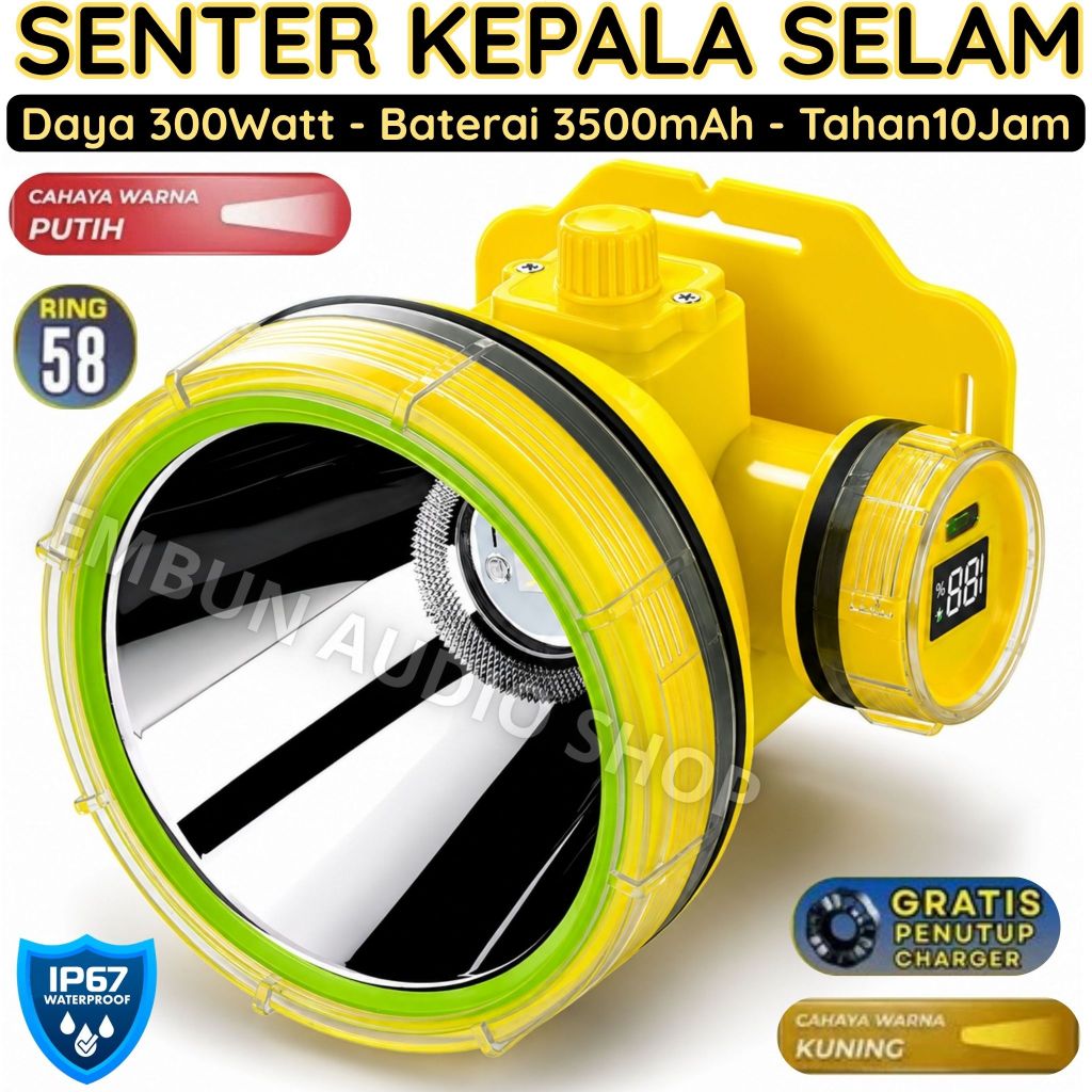 Promo~Headlamp Senter Kepala Selam Super Terang | MITSUYAMA MS-262P/K , Daya 300Watt , Kapasitas Bat