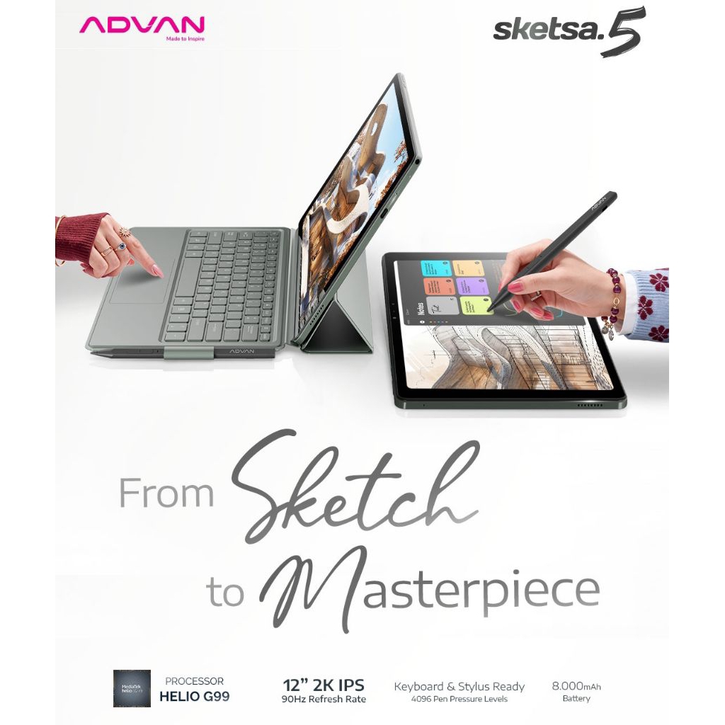 ADVAN Tablet Sketsa 5  8Gb+8Gb/128Gb with Keyboard & Stylus Pen 8000mAh LTE 4G -- Garansi Resmi -- A