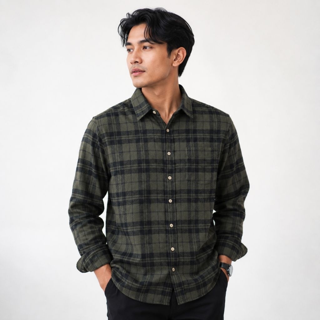 Bajukipa Kemeja Flanel Green Army