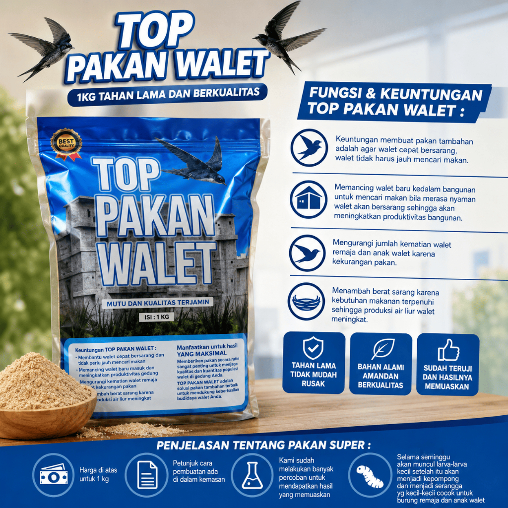 TOP PAKAN WALET SUPER, Pakan Tambahan Walet Premium