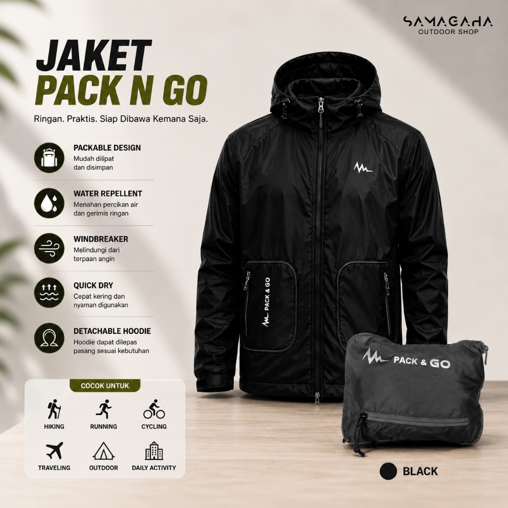 Jaket Pack N Go Mountaingeer Samagaha Outdoor | Windbreaker Quick Dry | Water Repellent | Packable J