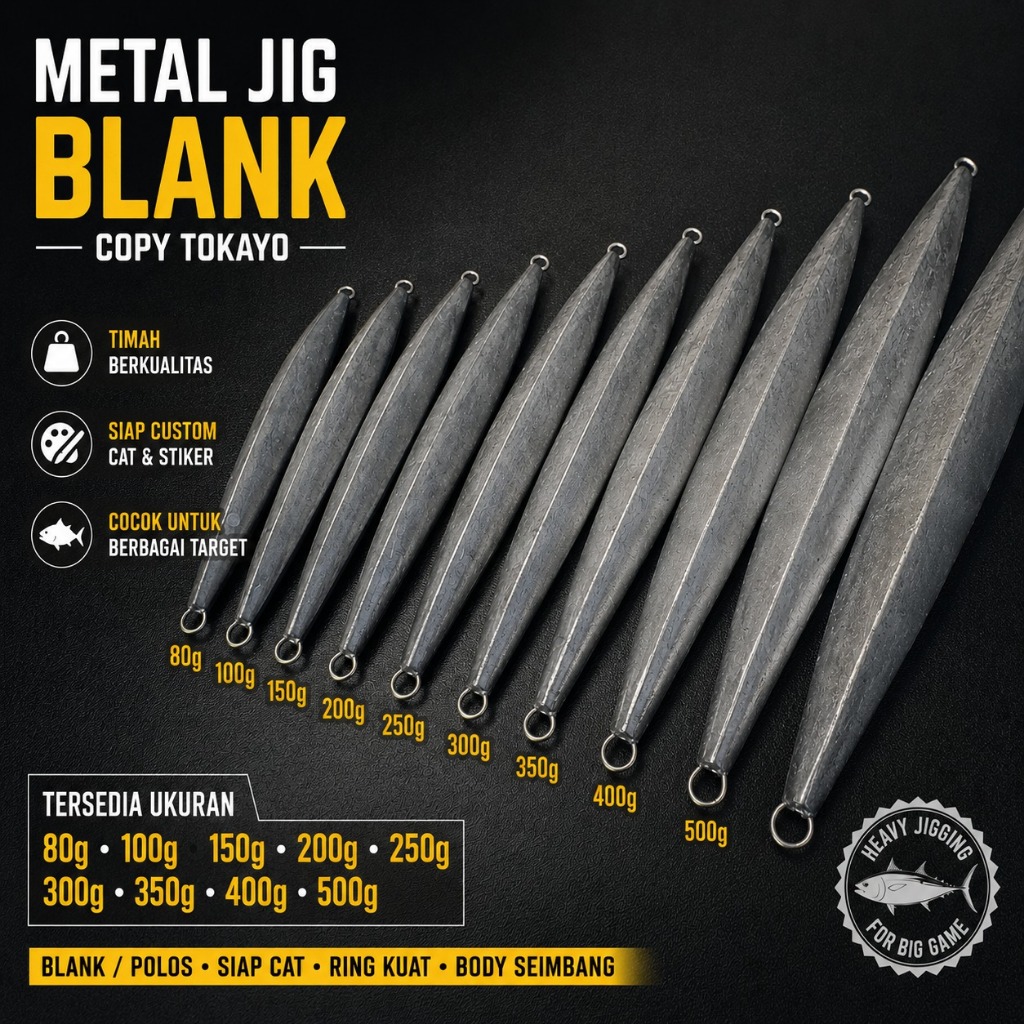 Metal jig blank Tokayo 500g 400g 350g 300g 250g 200g 150g 100g 8gram blank metal jig blank jig metal