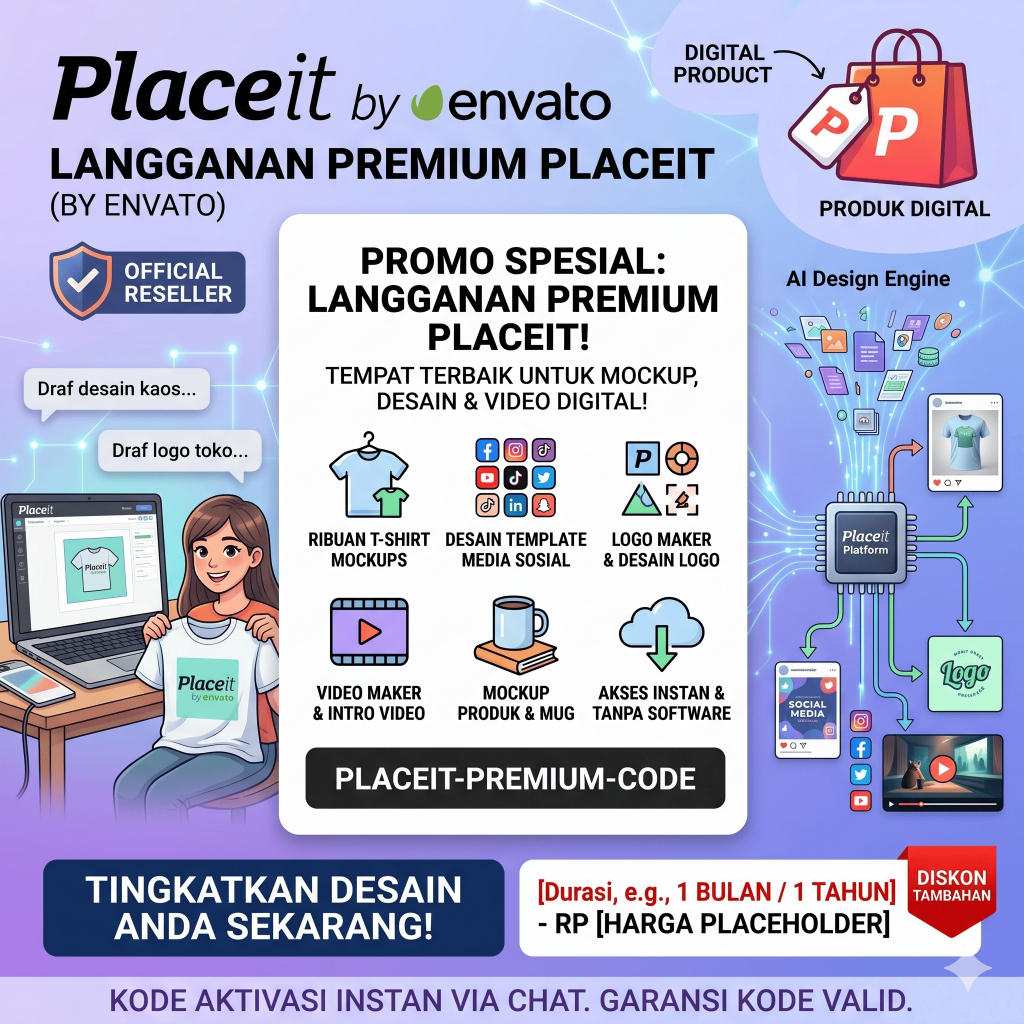Placeit Premium by Envato - Generator Mockup, Desain Logo & Video Maker