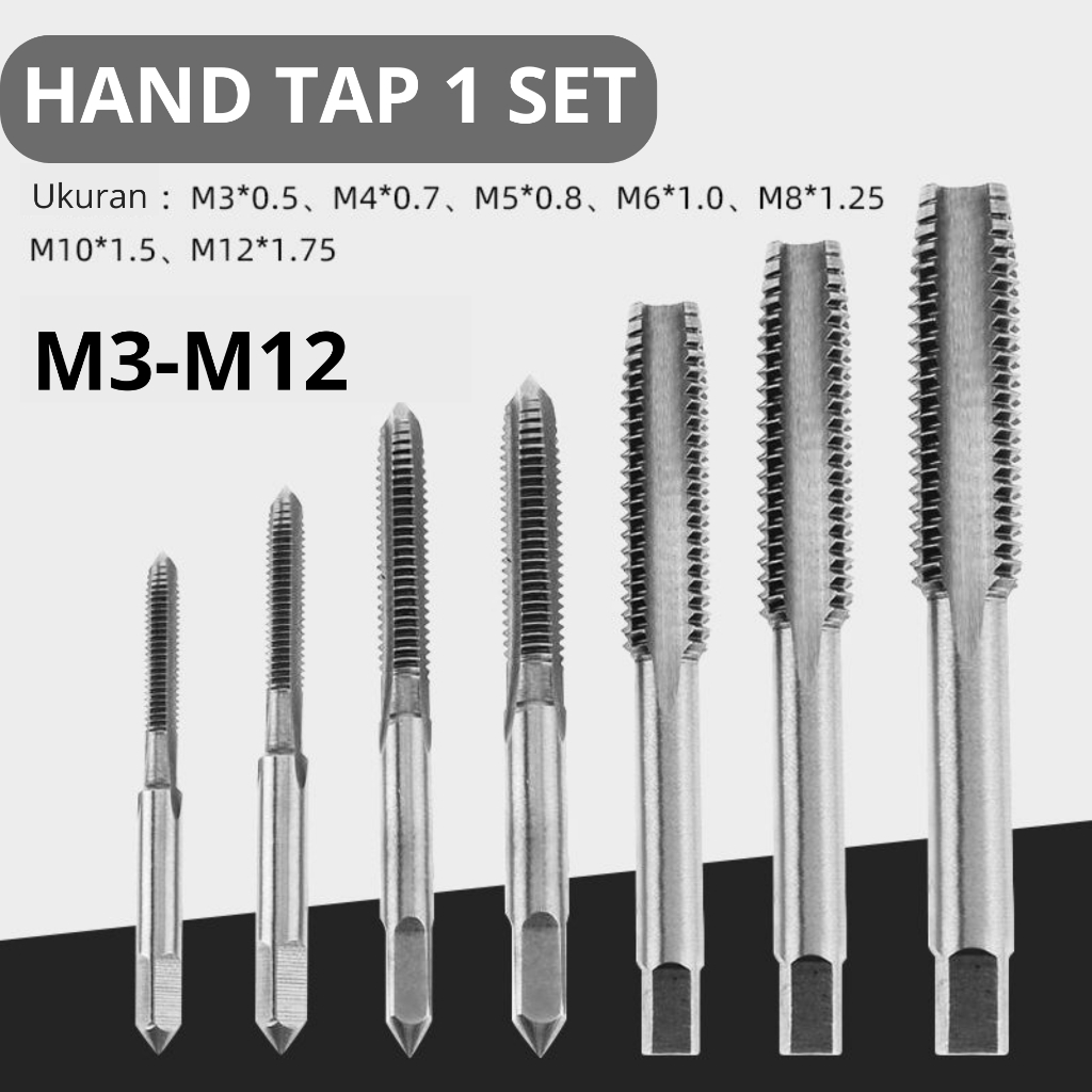 7 Pcs Hand Tap Set Tap M3 M4 M5 M6 M8 M10 M12