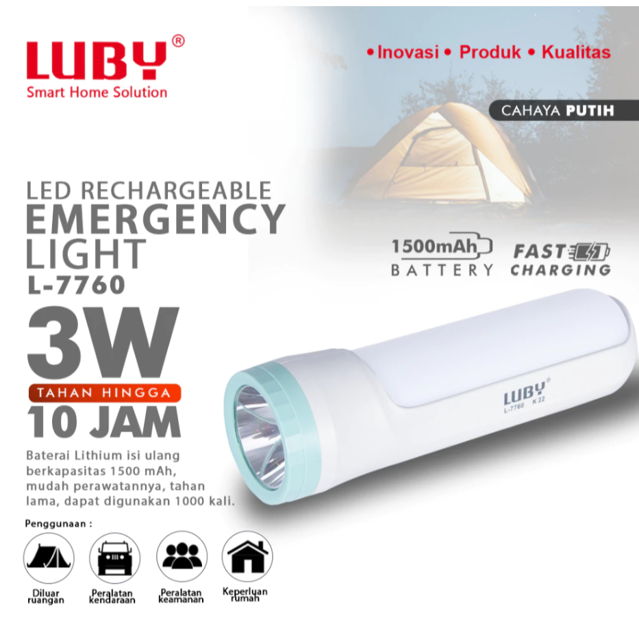 Lampu Senter Emergency LUBY L7760 Lampu Senter Charge LUBY L-7760
