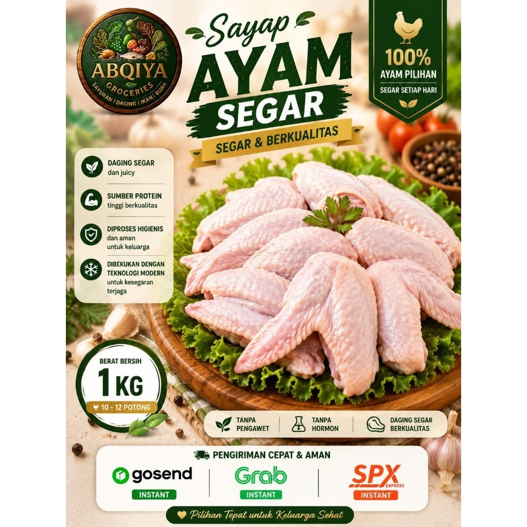 1 KG DAGING SAYAP AYAM SEGAR FRESH 1000 G DAGING AYAM SAYAP KARAWANG CIKAMPEK