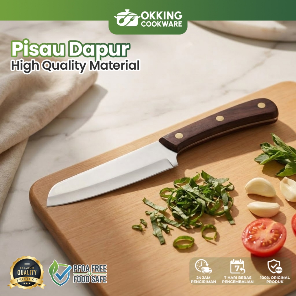 OKKING COOKWARE Pisau Dapur Multifungsi Stainless 304 Premium Gagang Kayu Ergonomis TM5