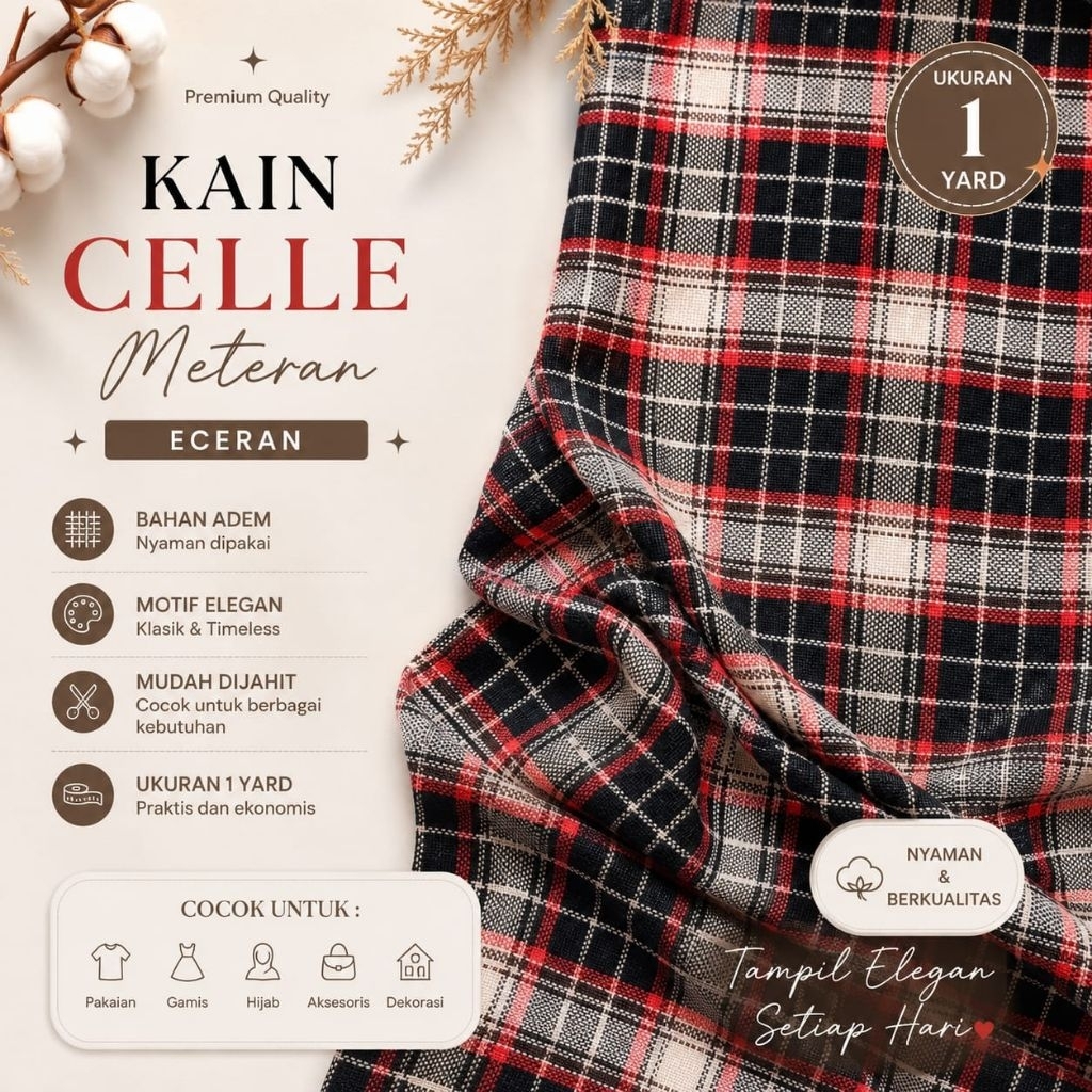 Kain Celle Eceran Motif Seragaman Serbaguna Sample Bahan Fashion
