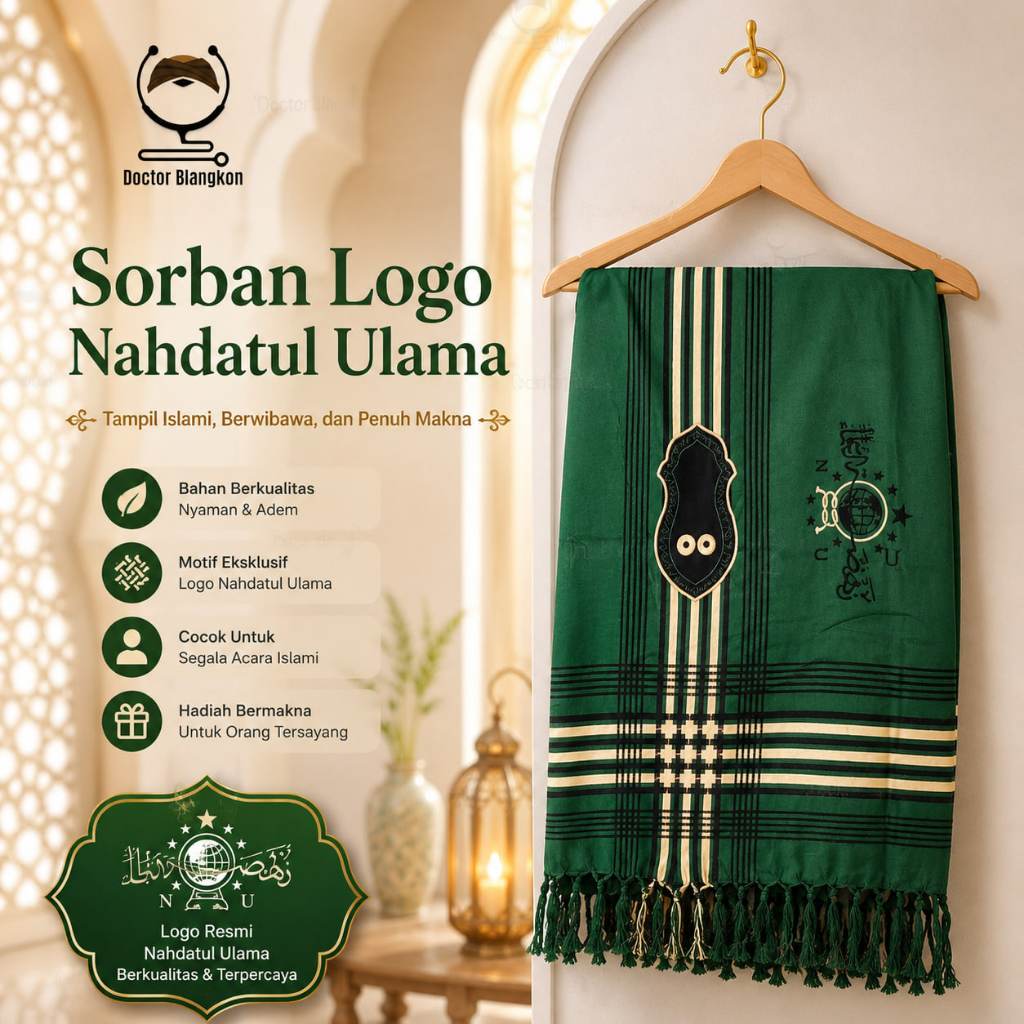 Sorban Panjang Batik Hitam Santri Rayon Halus Tebal Motif Lebaran